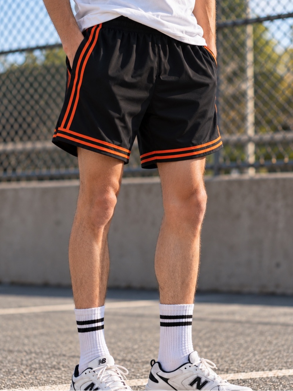Black Orange Double Stripe Athletic Shorts Blokecore Soccercore S